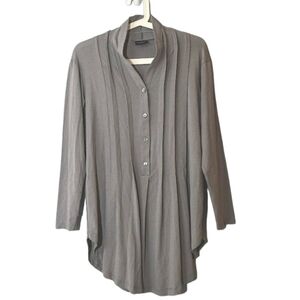 Bitte Kai Rand Pleated Button Front Relaxed Jersey Knit Popover Top In Taupe XS